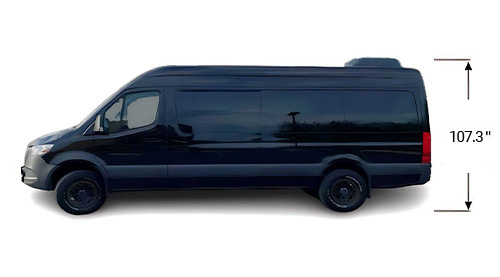 Mercedes Benz Sprinter - 12 seater 170 inches wheelbase with high roof dimensions