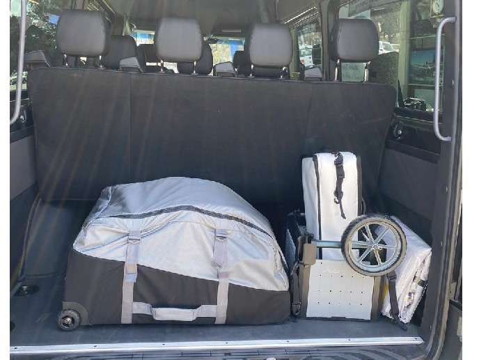 Sprinter passenger van rear cargo and luggage space — Montgomery, AL group travel and Gulf Coast trips