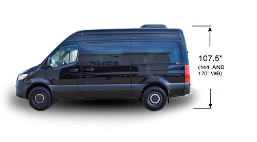 12-Seater Sprinter Van 144 WB Exterior Dimensions