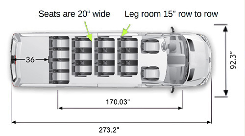 15 Passenger Van — 170" Wheelbase dimensions diagram