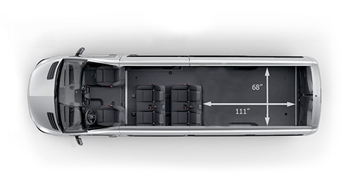 2023 Mercedes Benz Sprinter Europe 6 passenger XL van cargo area size