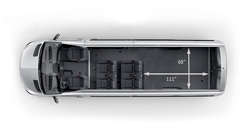 2023 Mercedes Benz Sprinter Europe 6 passenger XL van cargo area size