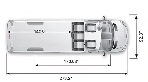 Mercedes Benz Sprinter 5 seater crew cargo van with high roof dimensions seating configuration