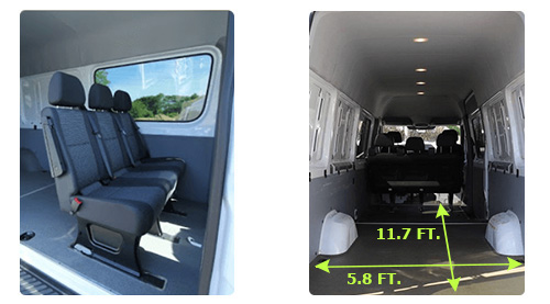 Mercedes Benz Sprinter 5 seater crew cargo van seats and cargo space