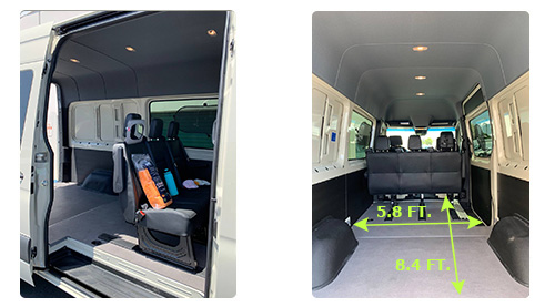 5 seater crew cargo Sprinter Van seats and cargo space dimensions
