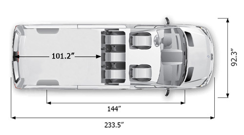 Mercedes Sprinter 5 Seater Crew Cargo Van with high roof dimensions seating configuration