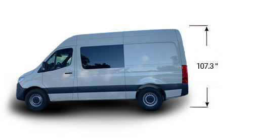 Mercedes Benz Sprinter - 5 seater crew cargo van 144 wheelbase with high roof dimensions