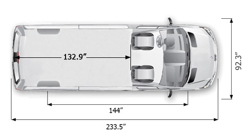 Mercedes Sprinter Cargo Compact van with high roof dimensions seating configuration